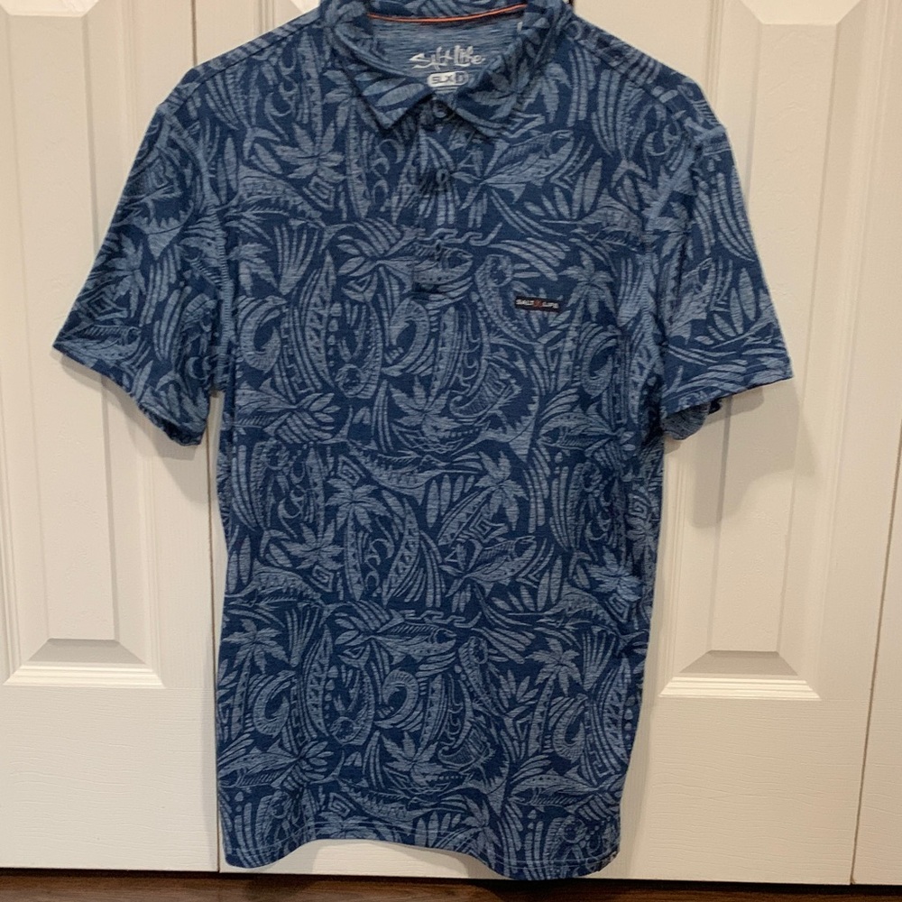 Salt Life Men's Navy Blue Botanical Print Polo